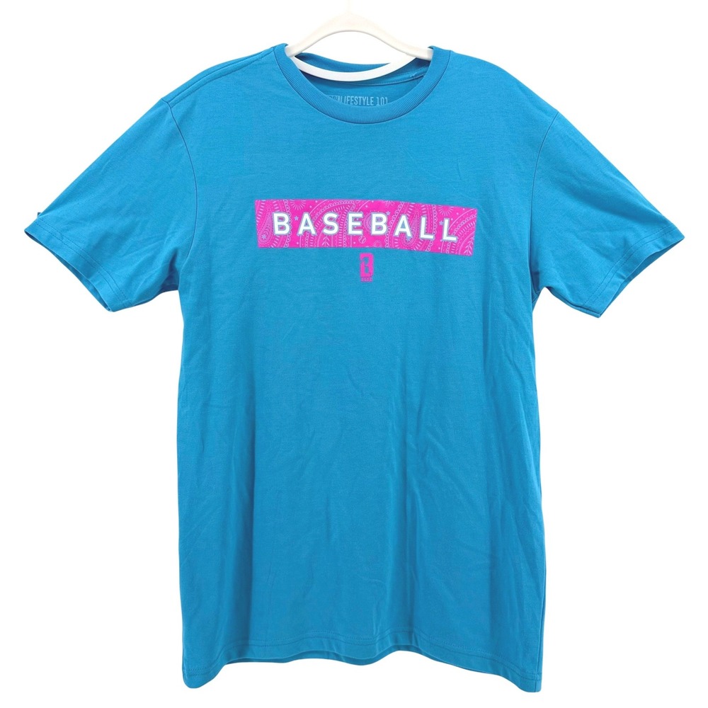 Baseball Lifestyle 101 Mens S Blue Baseball Paisley Graphic T-Shirt Short Sleeve